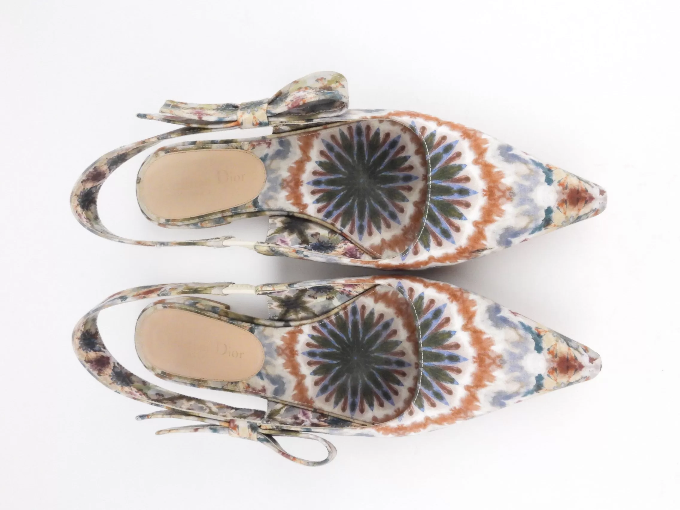 Dior Multicolor Kaleidiorscopic Fabric Slingback Flats - EU 38.5