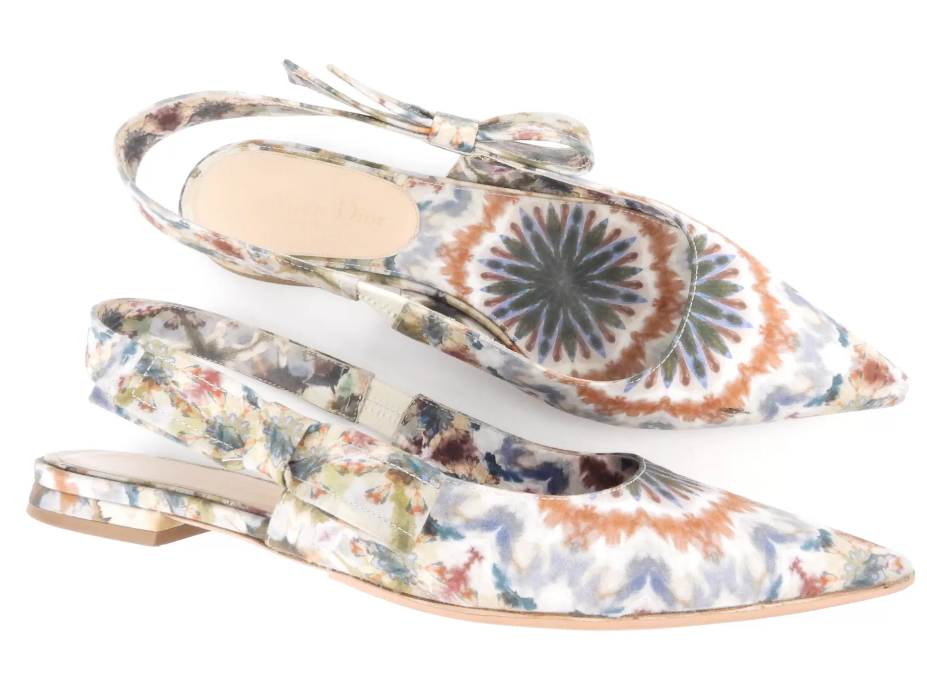 Dior Multicolor Kaleidiorscopic Fabric Slingback Flats - EU 38.5