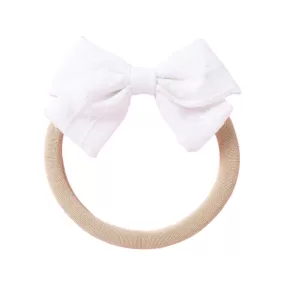 Dotty Embroidered Cotton Baby Bow in White