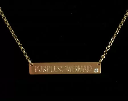 Engraved Gold Horizontal Bar Necklace with Birthstone