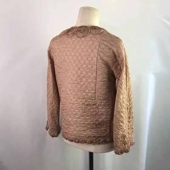 Ermanno Scervino Tan Textured W Flower Trim Jacket