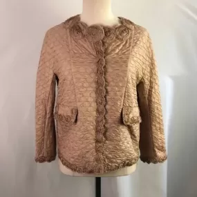 Ermanno Scervino Tan Textured W Flower Trim Jacket