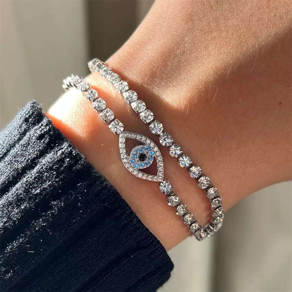 Evil Eye Iced Out Rhinestone Tennis Bracelet