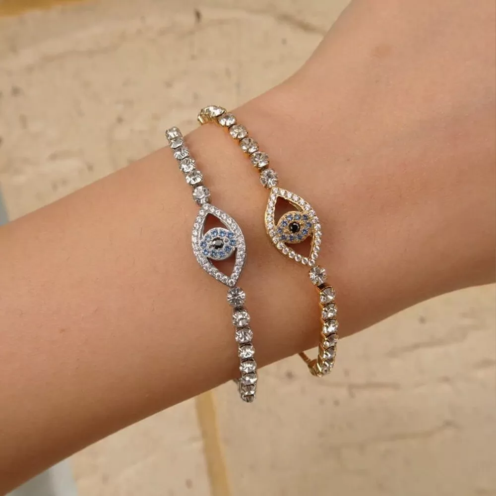 Evil Eye Iced Out Rhinestone Tennis Bracelet