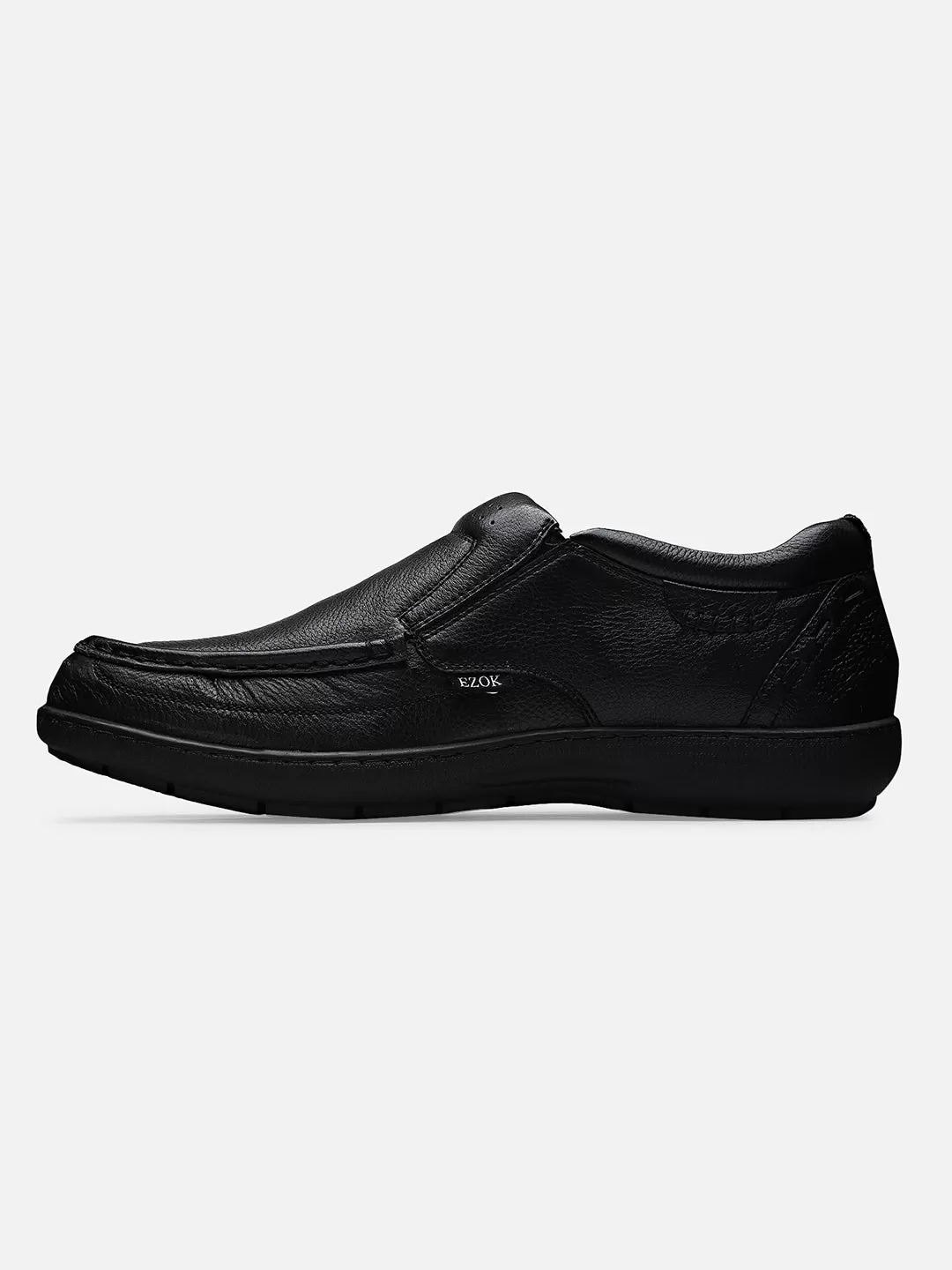 Ezok Men Black Leather Casual Shoes