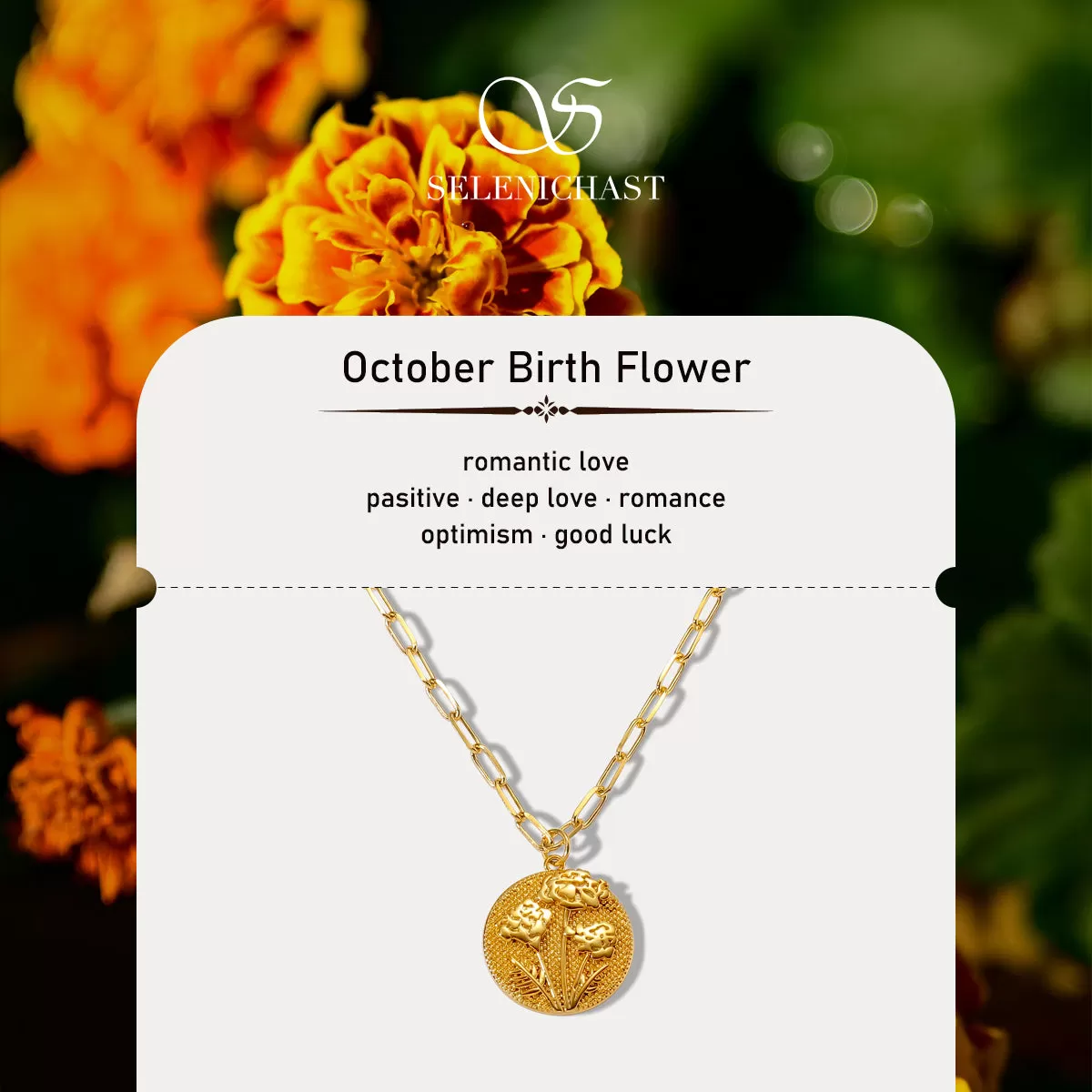 Floral Pendant Marigold Necklace - October