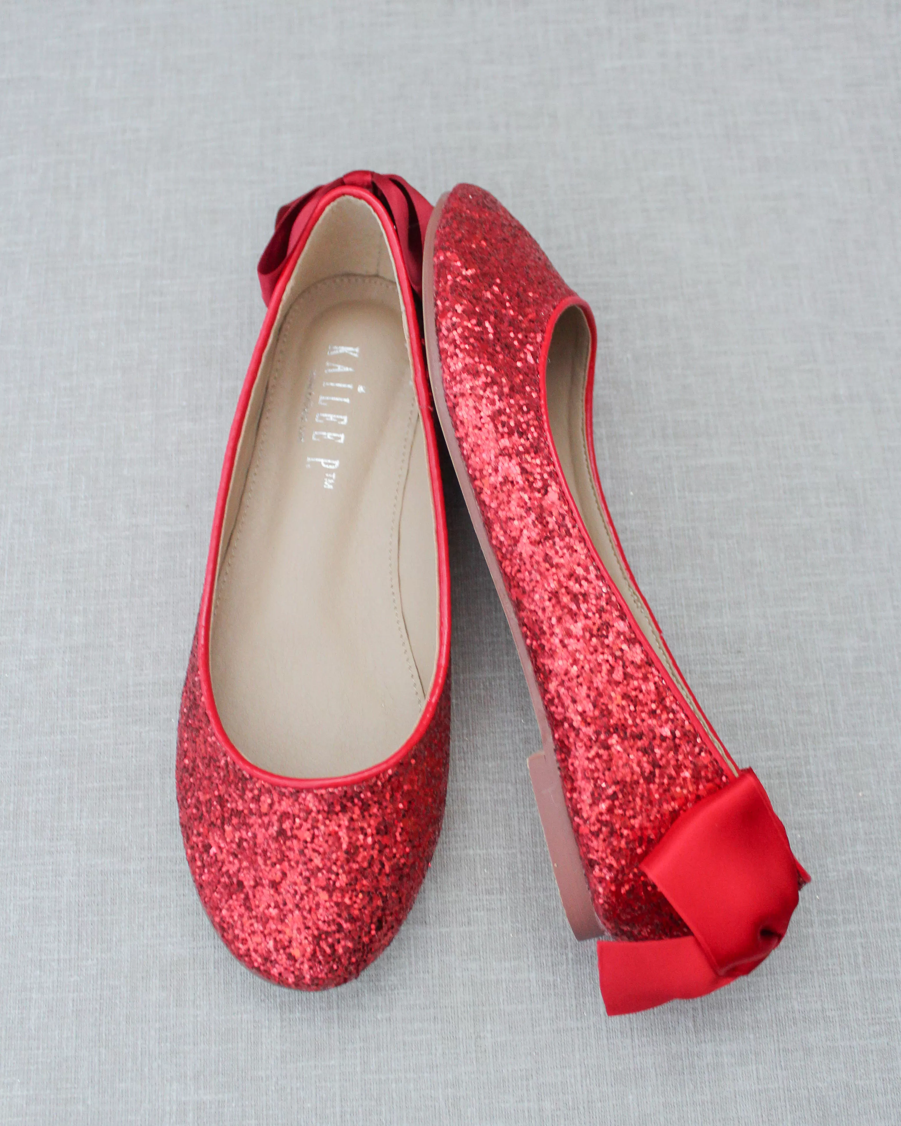 Glitter Round Toe Flats with Bow