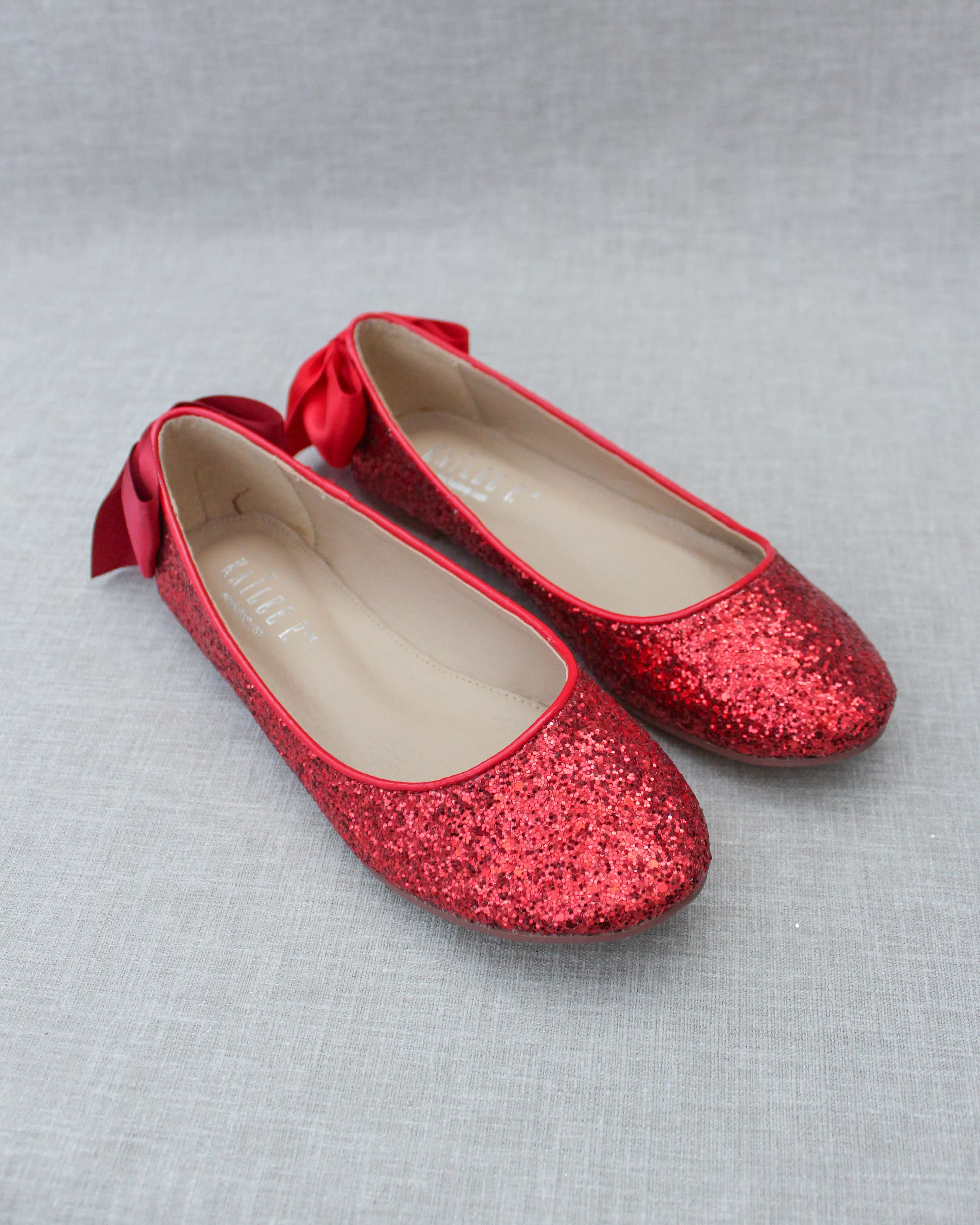 Glitter Round Toe Flats with Bow