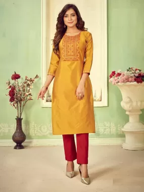 Glorious Golden Yellow 3/4th Sleeve Cotton Tapeta Kurti