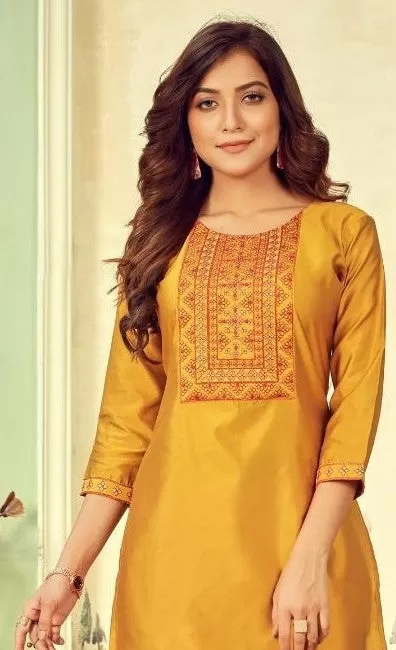 Glorious Golden Yellow 3/4th Sleeve Cotton Tapeta Kurti