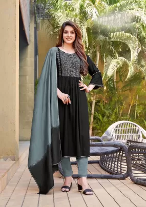 Gorgeous Black Color Rayon Kurti Sets For Women