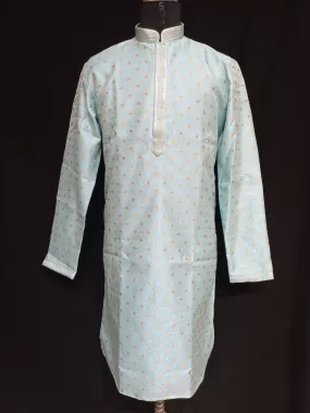 Gorgeous Sky Blue Color Banarasi Brocade Kurta Suits For Men