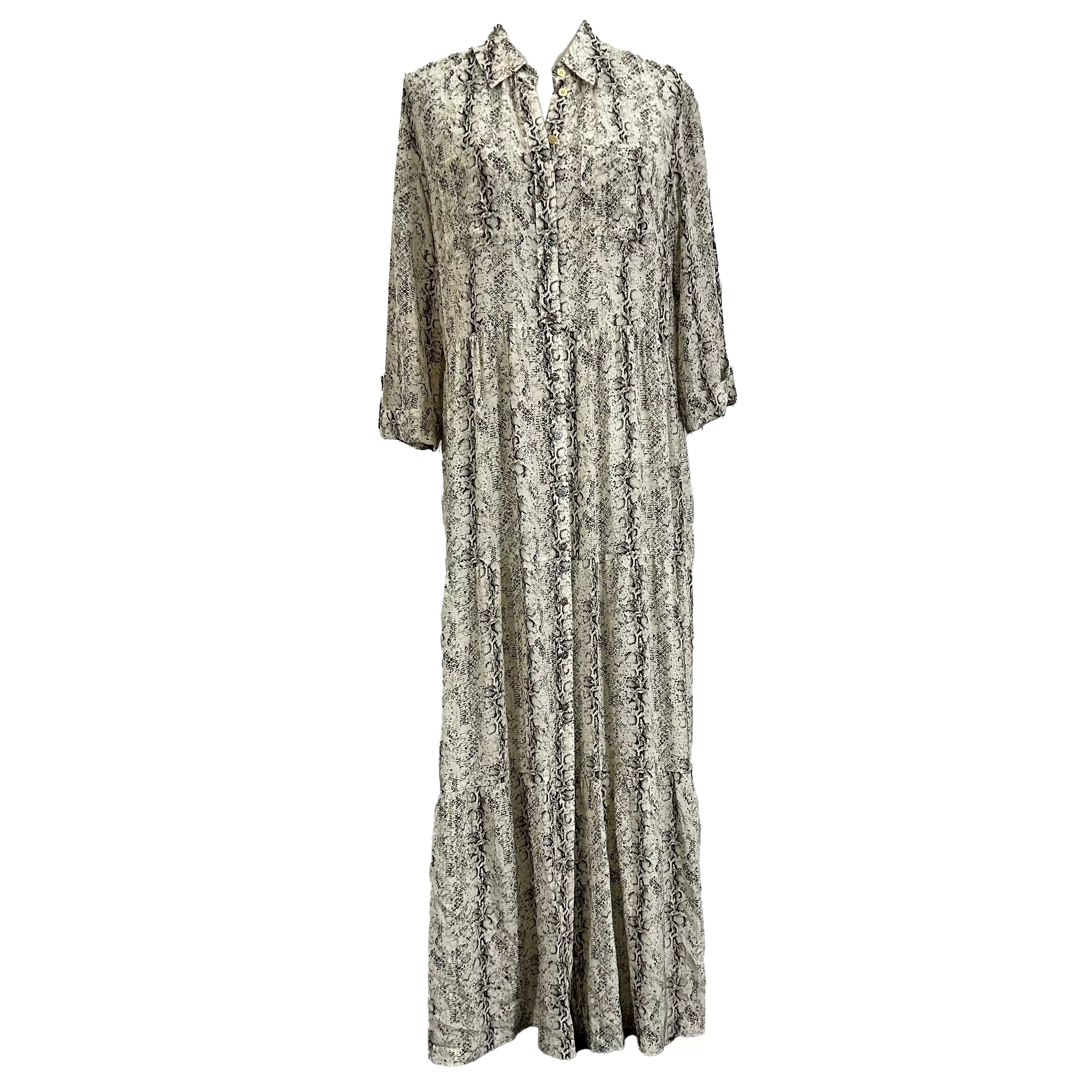 Heidi Klein Ivory Snakeskin Print Silk Maxi Dress L