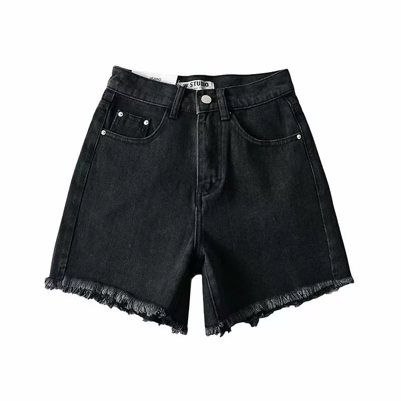 High Waist Fringe Denim Shorts Jeans