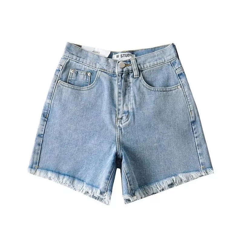 High Waist Fringe Denim Shorts Jeans