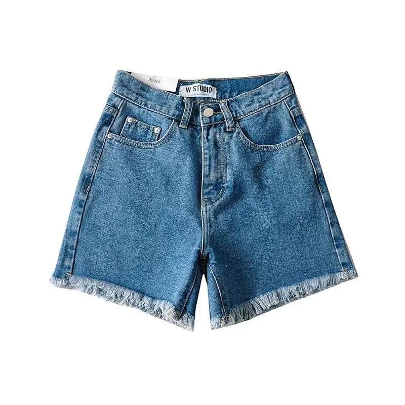 High Waist Fringe Denim Shorts Jeans