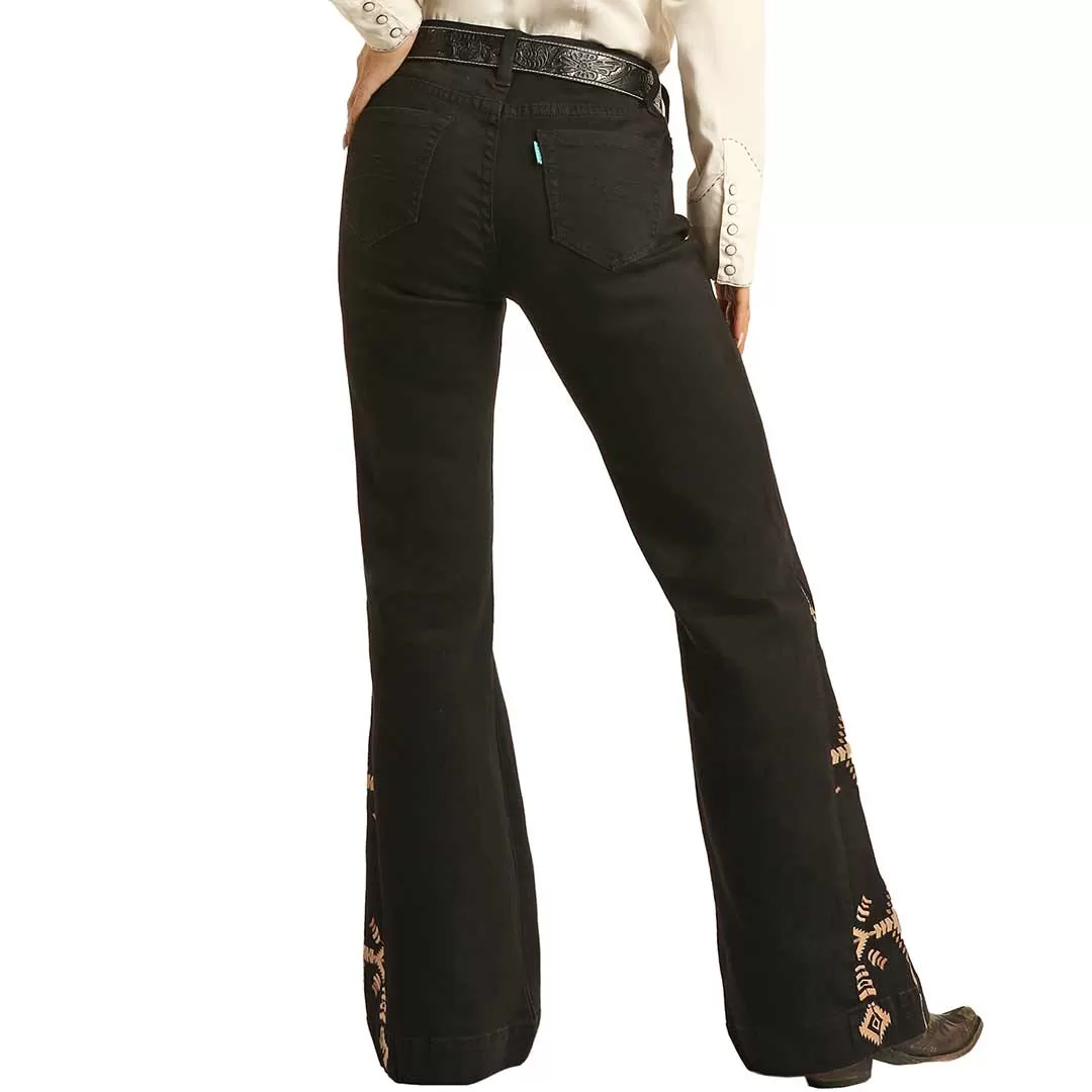 Hooey Women's Mid Rise Aztec Embroidered Trouser Jeans