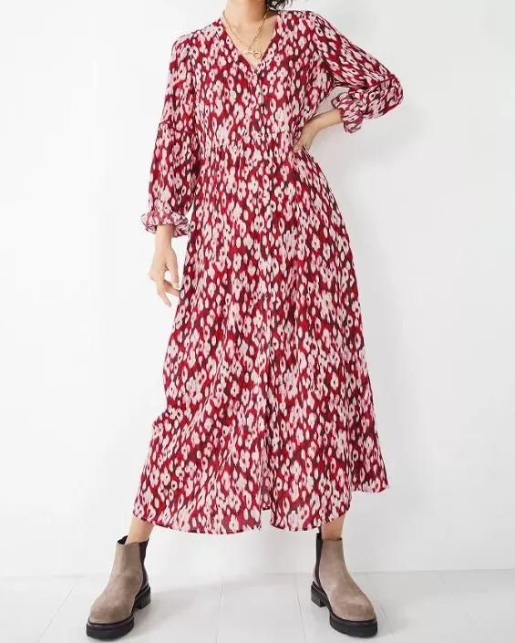 Hush Red Jinni Midi Dress Ikat Floral Red UK Size 4