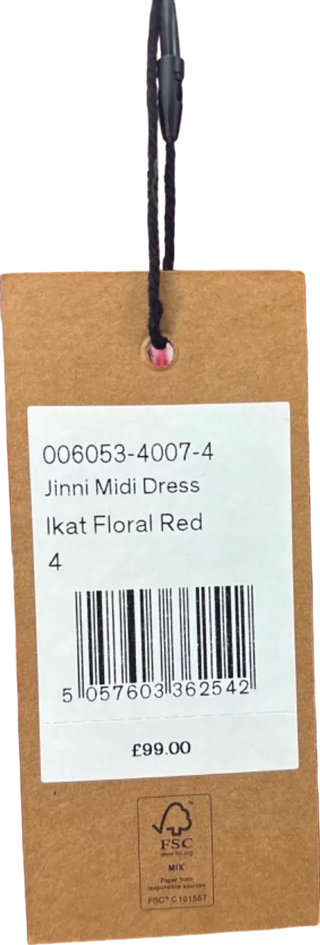 Hush Red Jinni Midi Dress Ikat Floral Red UK Size 4