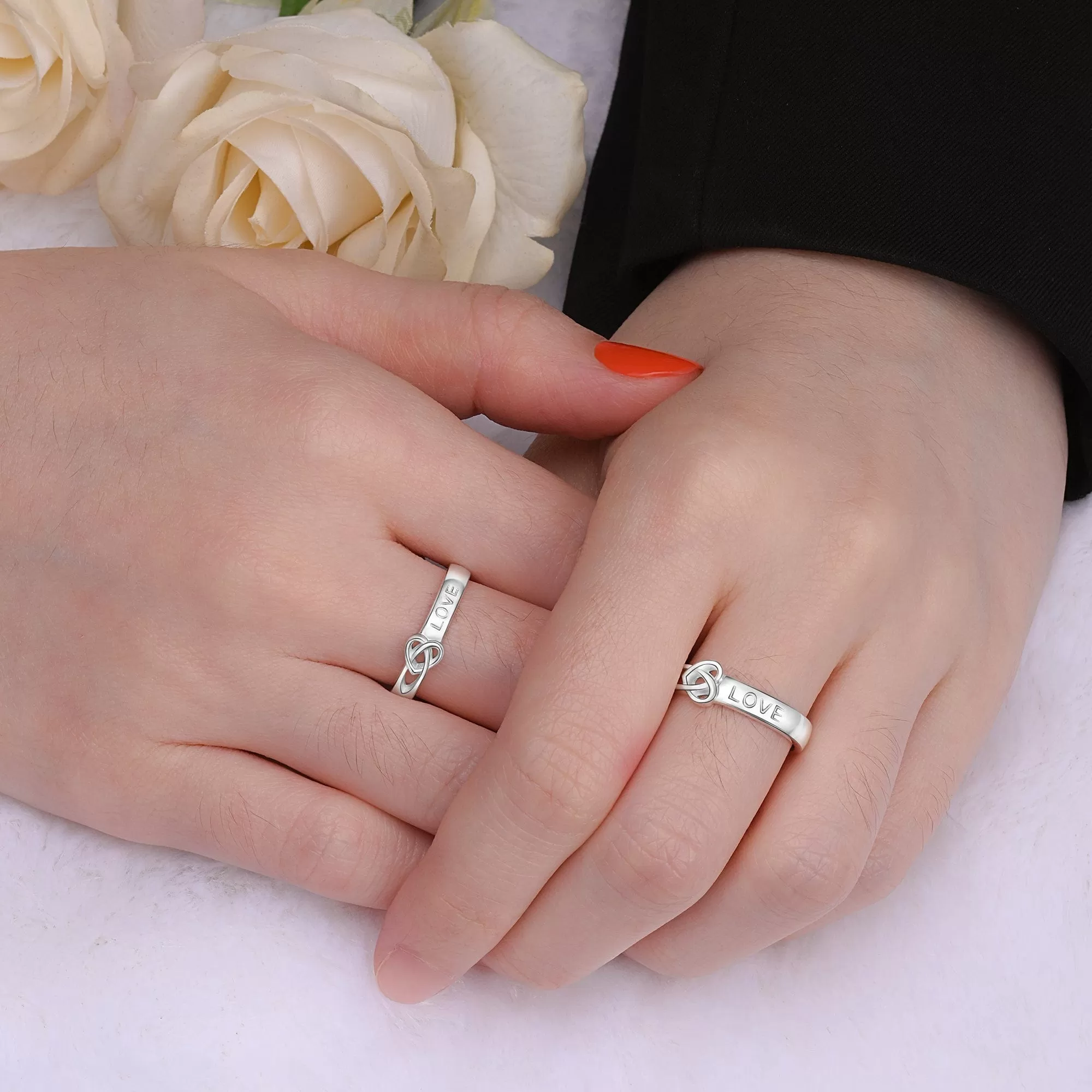 Infinity Love Knot Silver Promise Rings for Couples Set