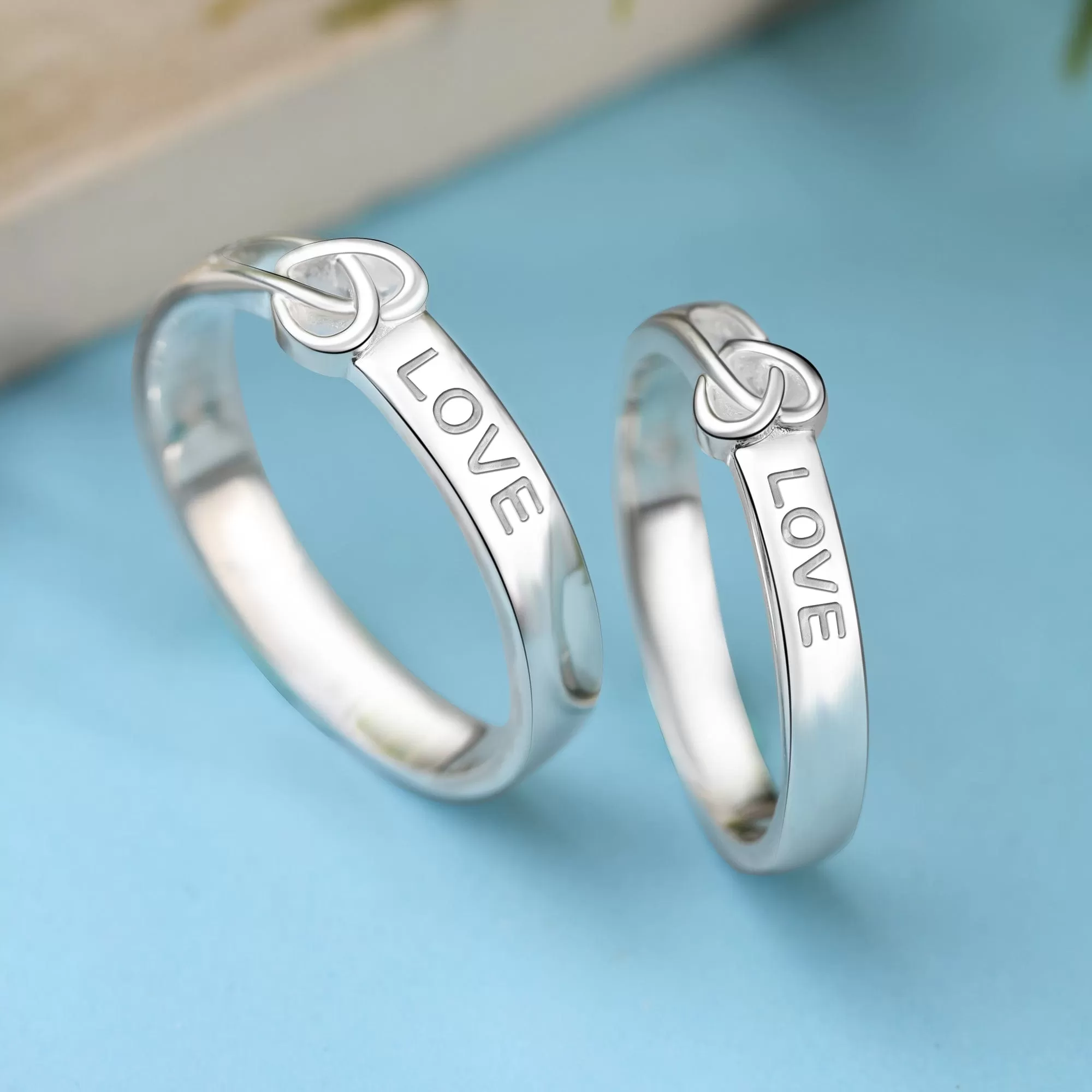 Infinity Love Knot Silver Promise Rings for Couples Set