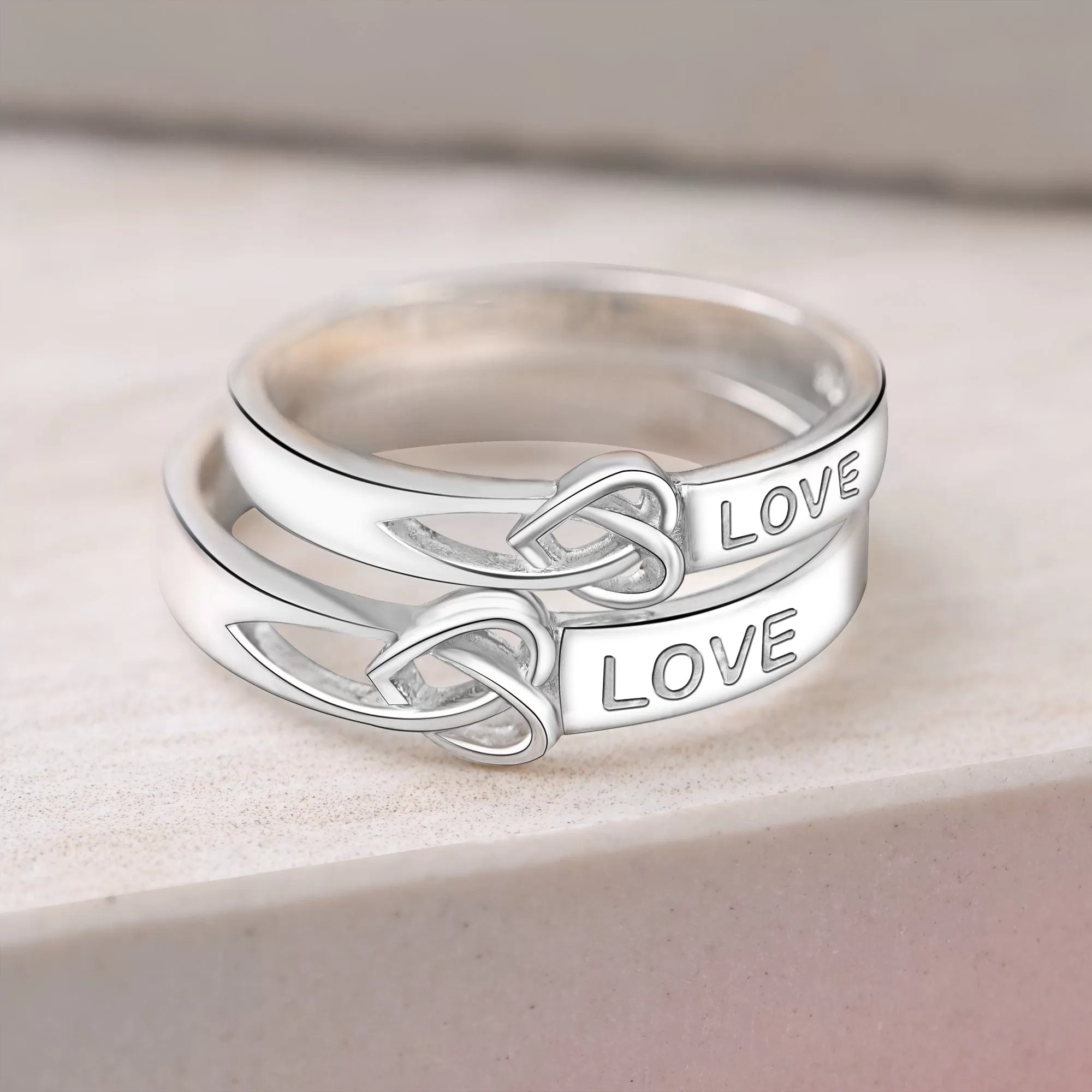 Infinity Love Knot Silver Promise Rings for Couples Set