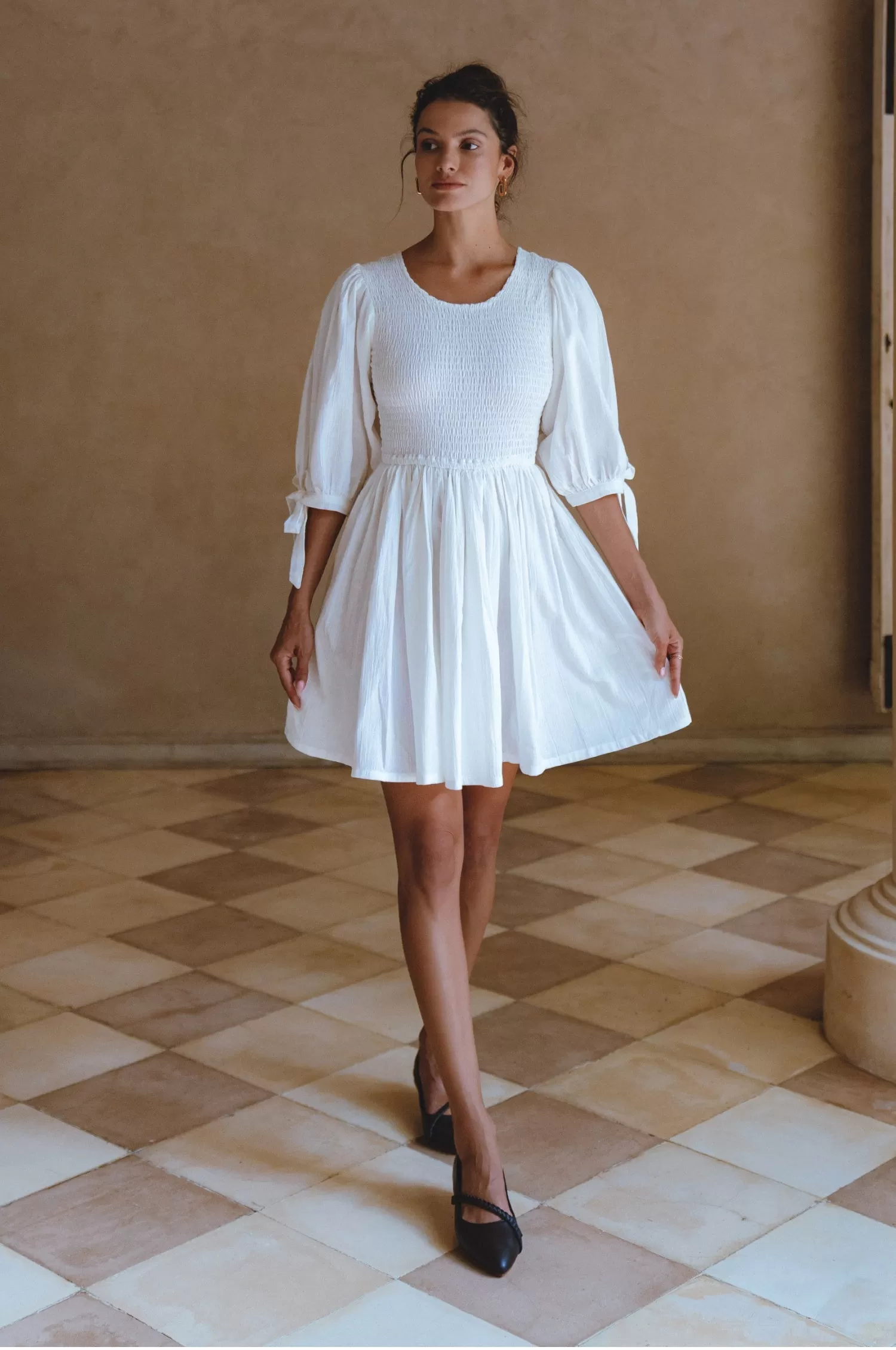 Jolie Puff Sleeve Linen Mini Dress