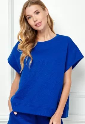 Julia Textured Sweatshirt Top in Royal Blue - FINAL SALE