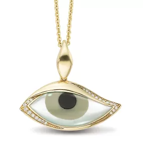 Kabana Kalo Mati 14k Yellow Gold Evil Eye Diamond Pendant with Grey Mother of Pearl Inlay GPCF485OXMZMW