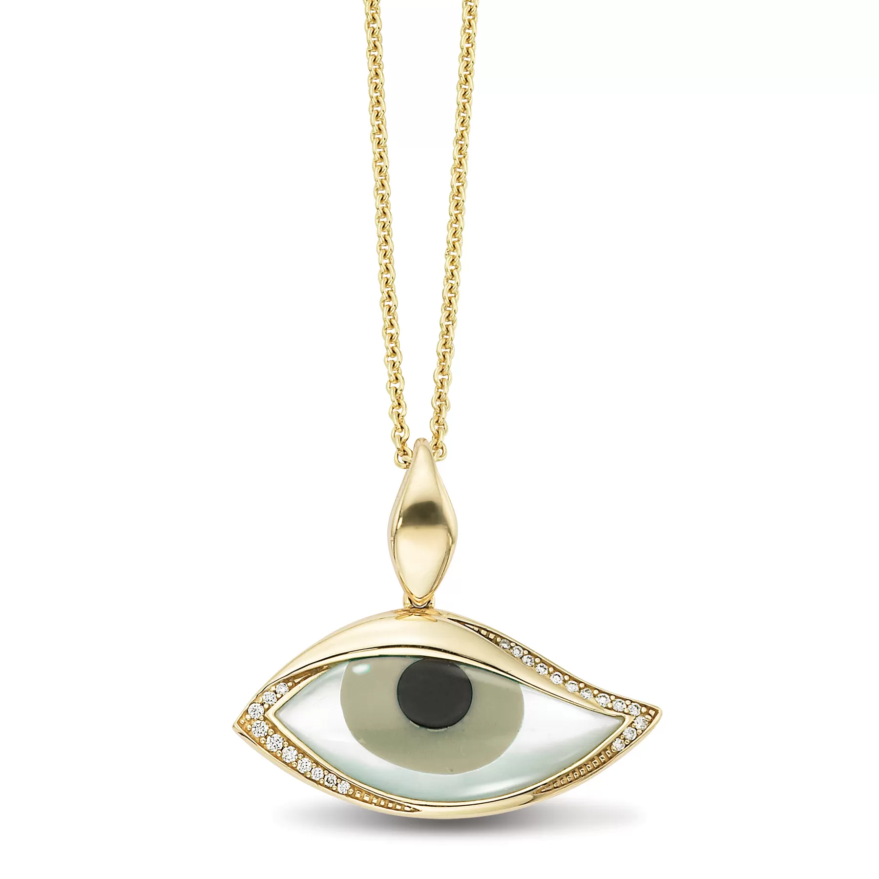 Kabana Kalo Mati 14k Yellow Gold Evil Eye Diamond Pendant with Grey Mother of Pearl Inlay GPCF485OXMZMW