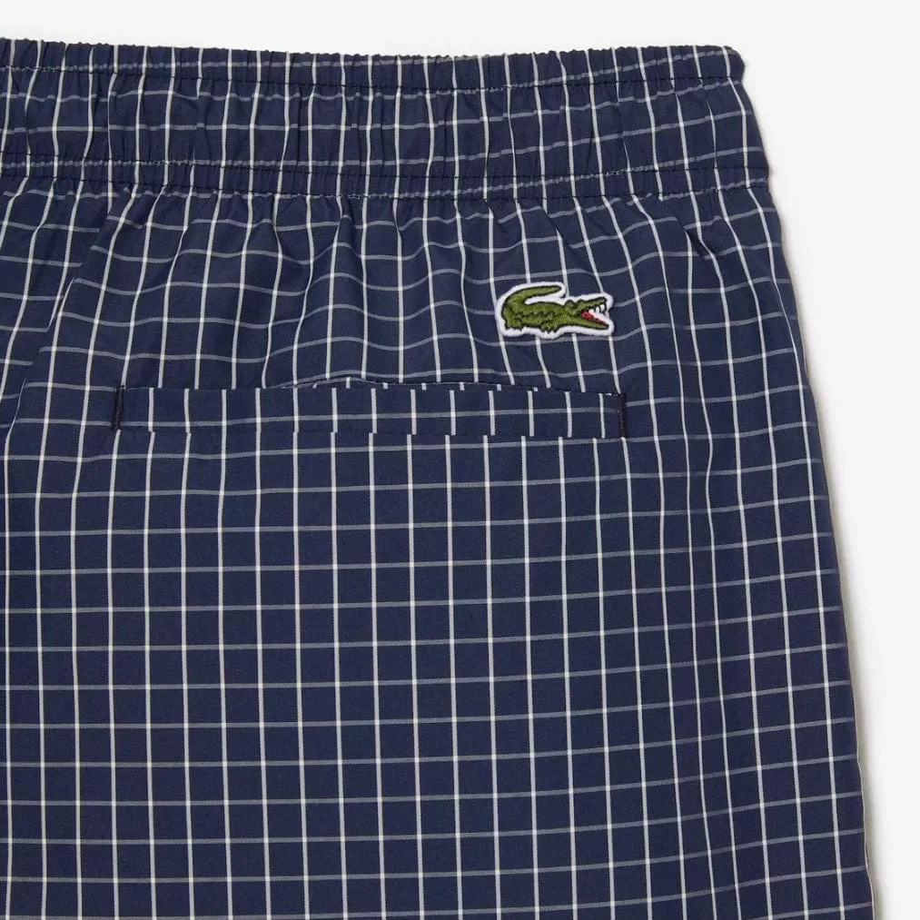 Lacoste Recycled Polyester Checked Swim Trunks (Navy Blue/White) MH5634-51