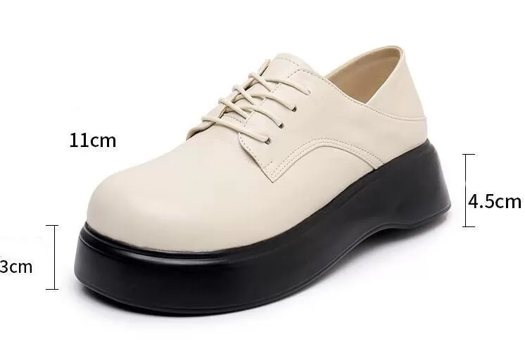 Leather Lace-up Loafers Platform Women's Casual Shoes EK316