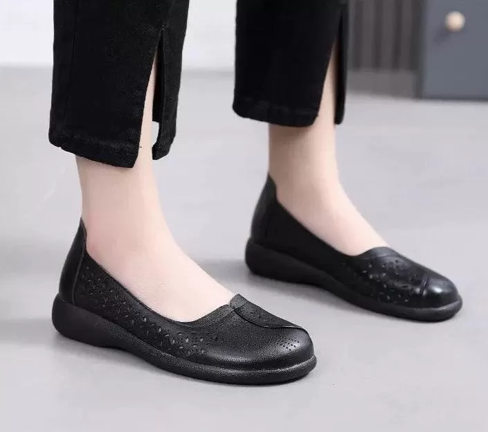 LFN2306 Hollow Leather Flats Loafers: Women's Casual Shoes