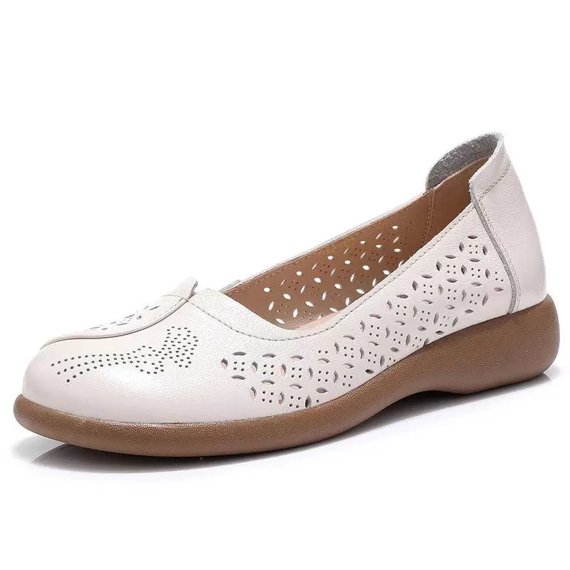 LFN2306 Hollow Leather Flats Loafers: Women's Casual Shoes