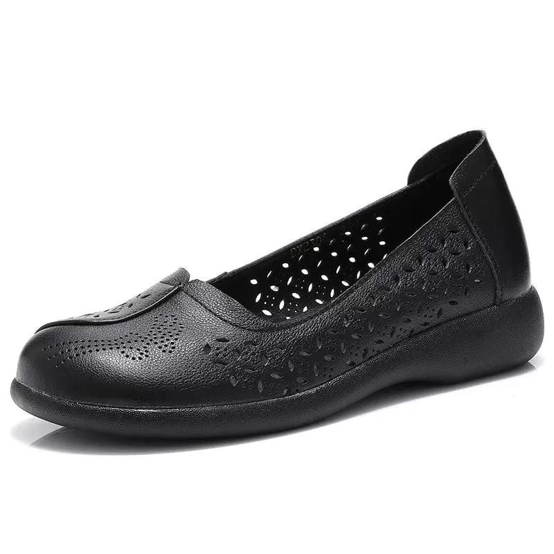 LFN2306 Hollow Leather Flats Loafers: Women's Casual Shoes