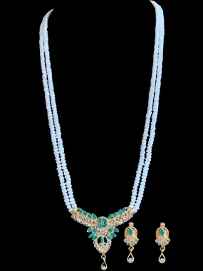 LN135 emerald  long  necklace  set in fresh water pearls ( READY TO SHIP )