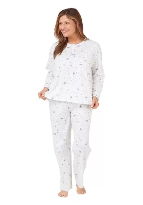 Long Sleeve Cotton Round Neck Pj - Blue