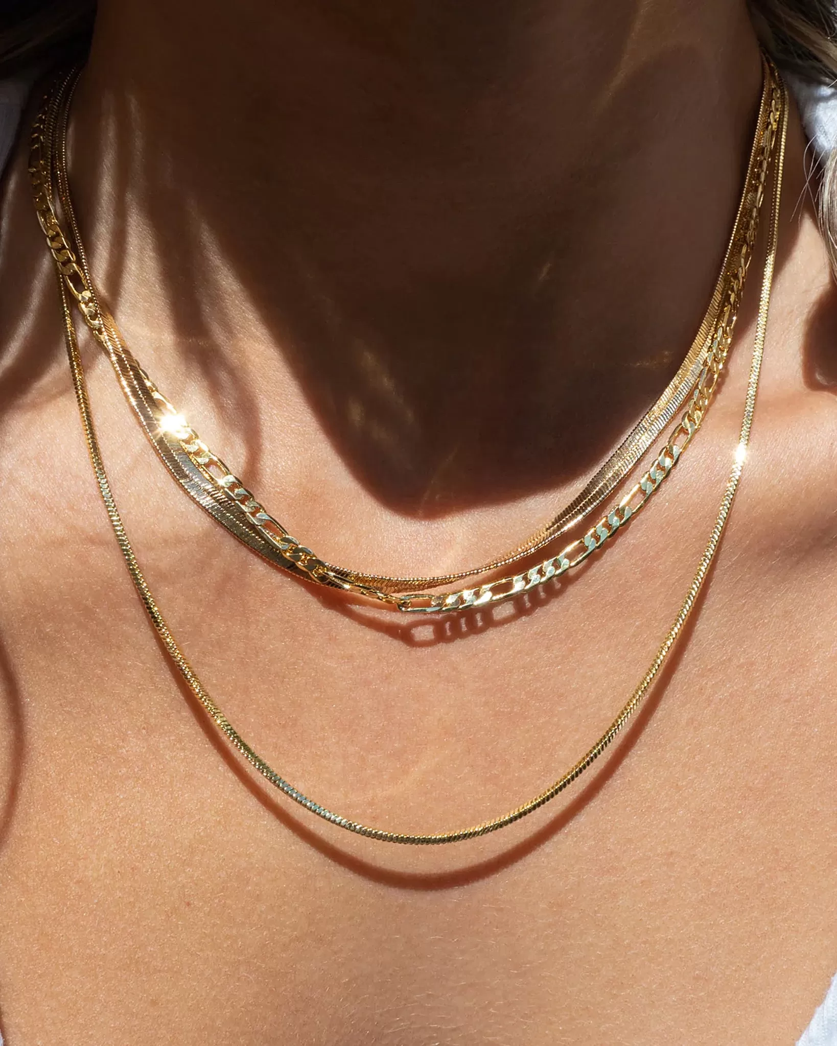 Luv Aj Cecilia Figaro and Herringbone Layering Double Chain Necklace in Gold Plated