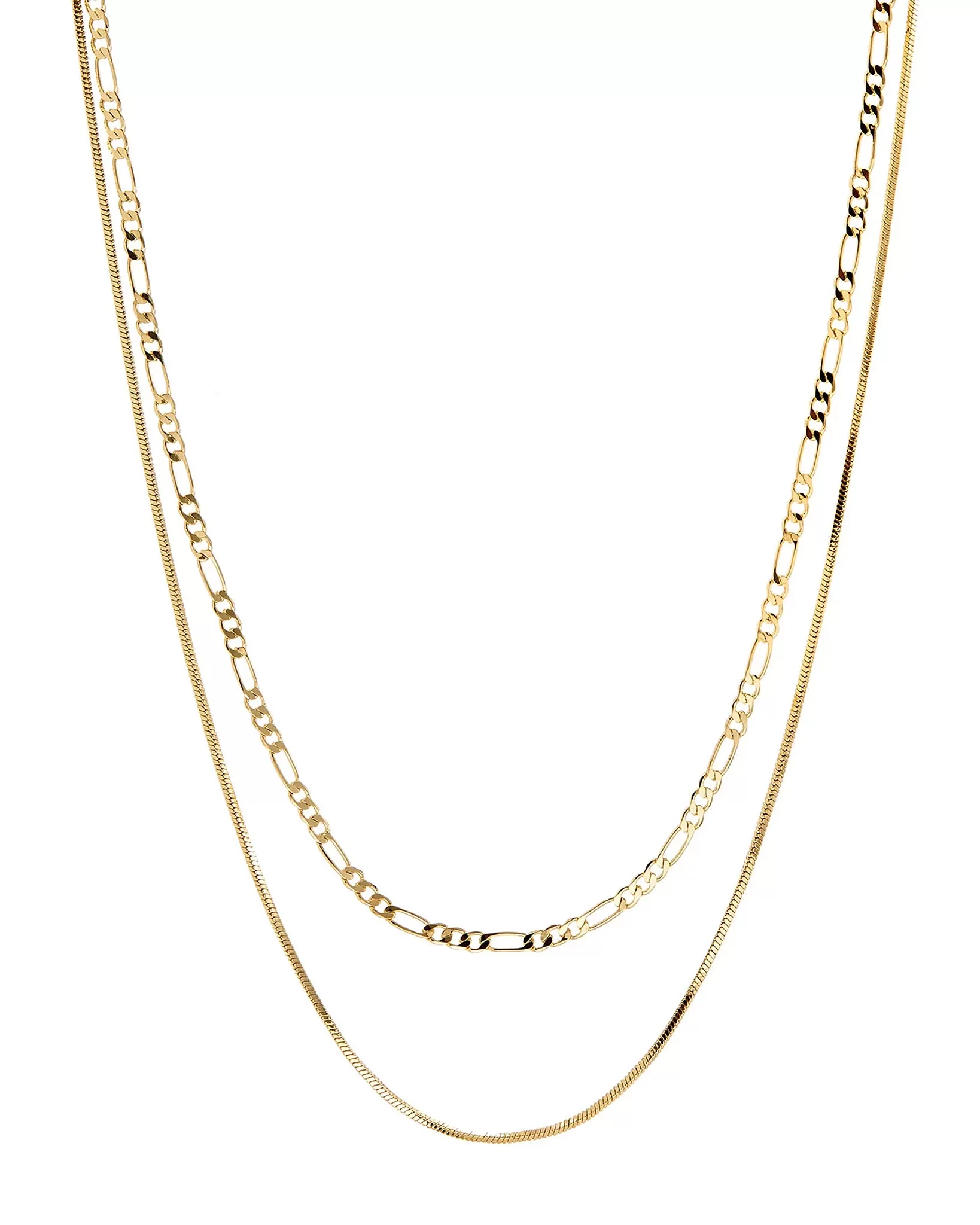 Luv Aj Cecilia Figaro and Herringbone Layering Double Chain Necklace in Gold Plated