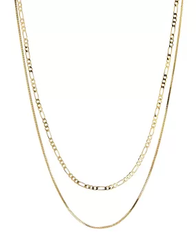 Luv Aj Cecilia Figaro and Herringbone Layering Double Chain Necklace in Gold Plated