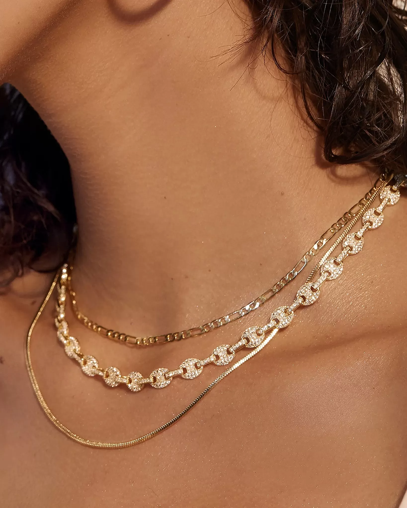 Luv Aj Cecilia Figaro and Herringbone Layering Double Chain Necklace in Gold Plated