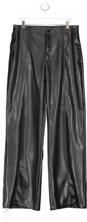 luxe to kill Black Leather Look Wide Leg Trousers UK 16