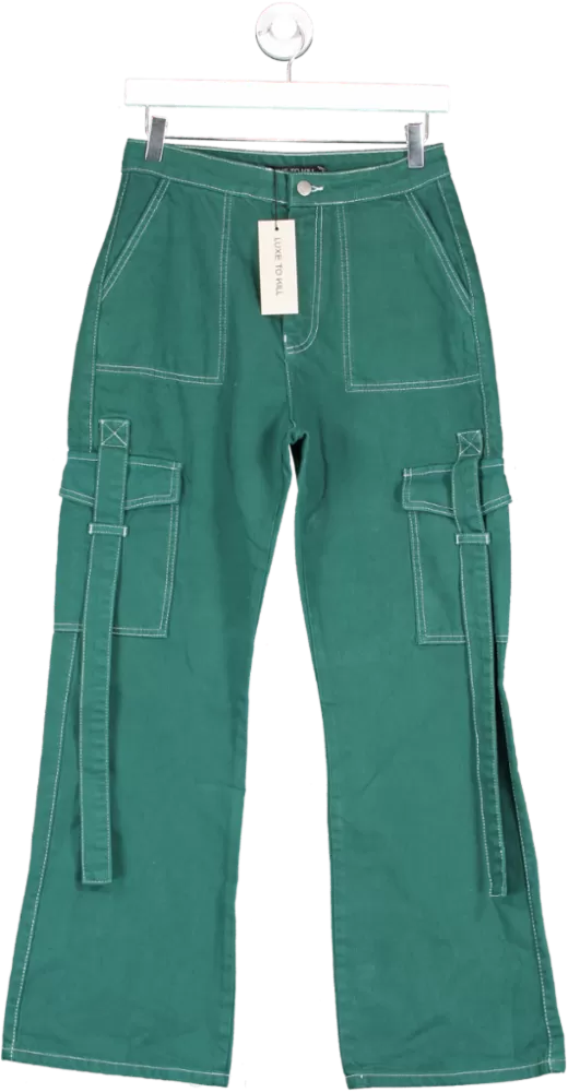 luxe to kill Green Denim Tassel Trousers In Teal UK 8