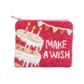 Make a Wish Message Beaded Birthday Cake Mini Pouch Bag