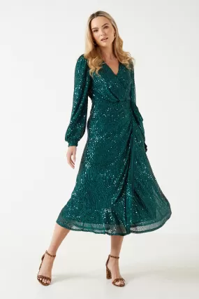 Marc Angelo Sequin Wrap Midi Dress