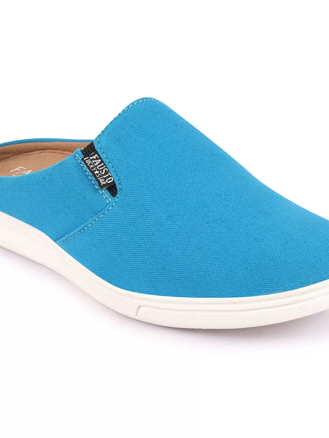 Men Light Blue Casual Back Open Canvas Stylish Slip On Shoes