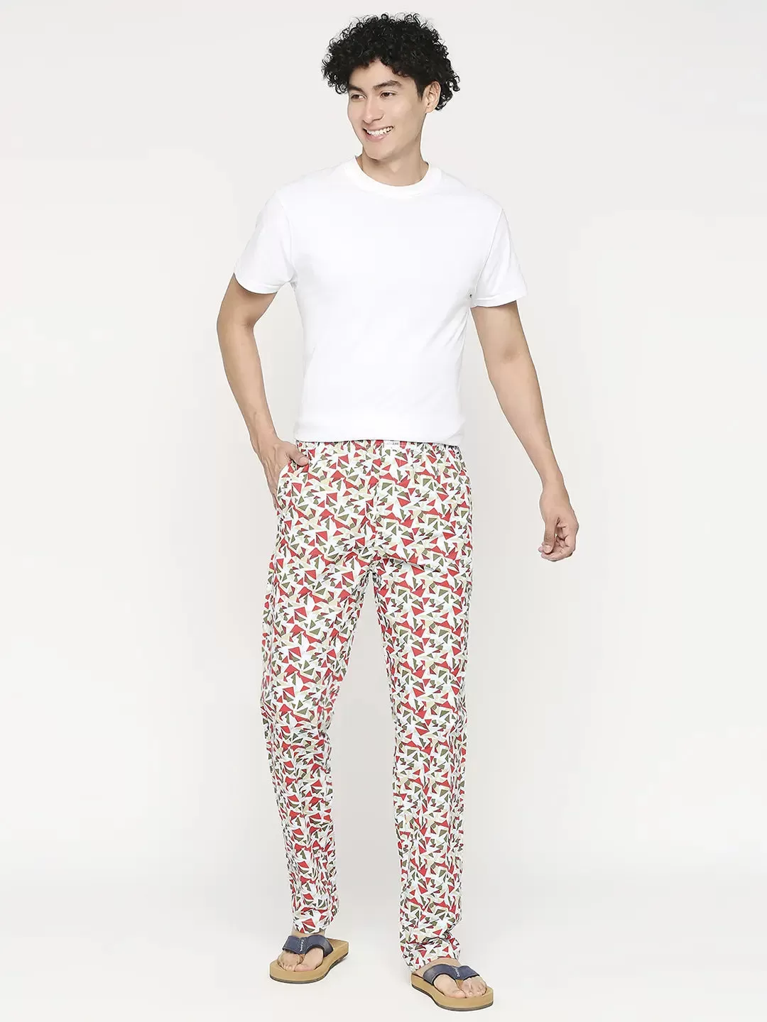 Men Premium Red & Sky Blue Cotton Regular Fit Pyjama - UnderJeans by Spykar