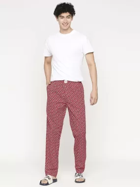 Men Premium Red & White Cotton Regular Fit Pyjama - UnderJeans by Spykar