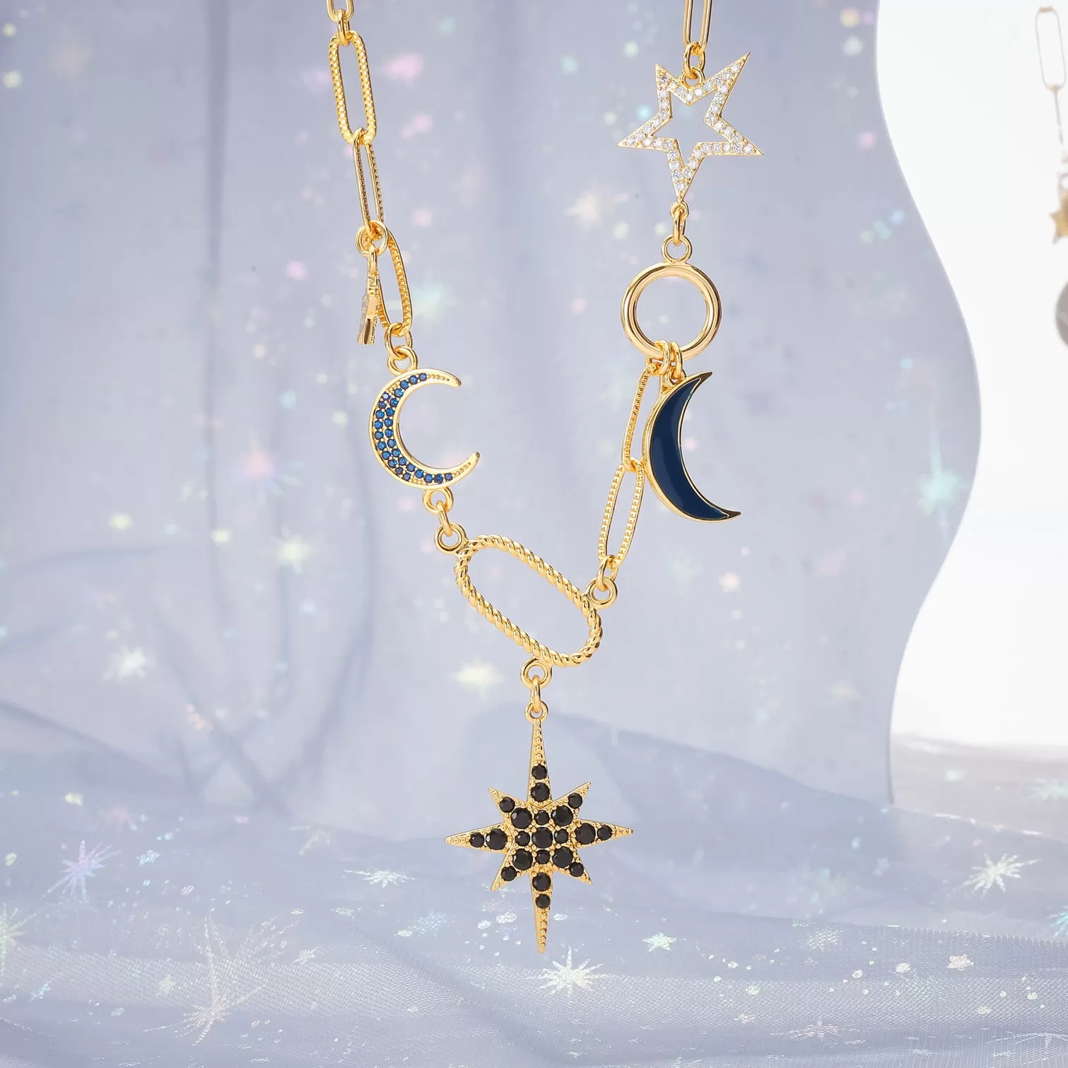 Moon Star Diamond Necklace