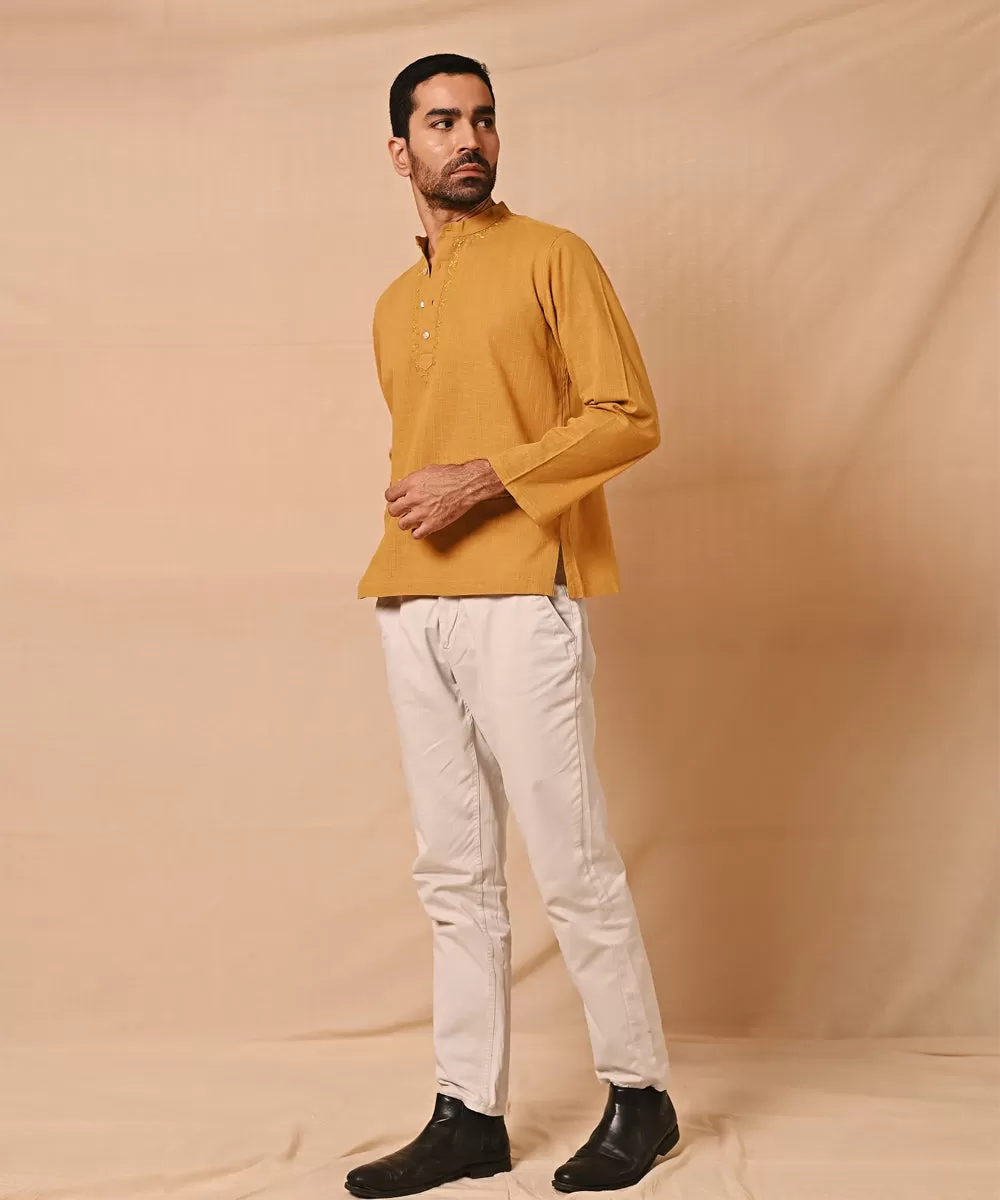 Mustard handembroidered chikankari short kurta